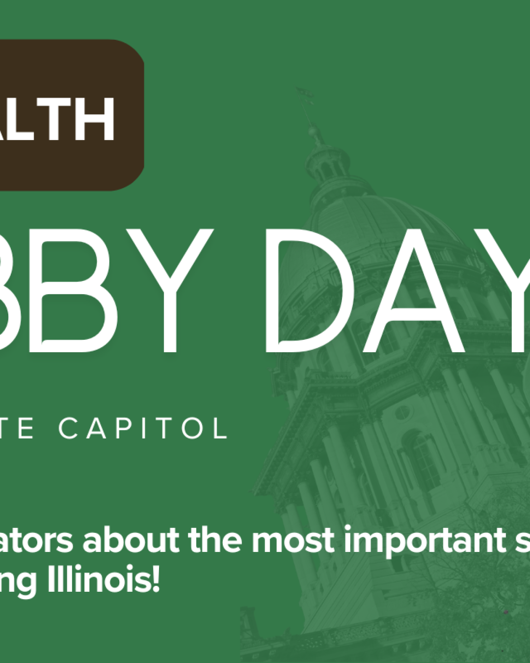 Soil Health Lobby Day Promo graphic with basic information about the event